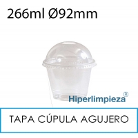 1000 vasos 266 ml + tapas cúpula agujero PET 92 mm