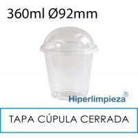 1000 vasos 360 ml + tapas cúpula cerrada PET 92 mm