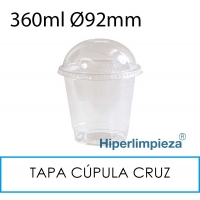 1000 vasos 360 ml + tapas cúpula cruz PET 92 mm