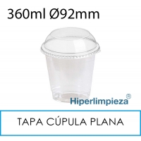 1000 vasos 360 ml + tapas cúpula plana cerrada PET 92 mm