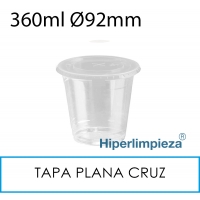 1000 vasos 360 ml + tapas planas cruz PET 92 mm