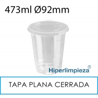1000 vasos 473 ml + tapas planas cerradas PET 92 mm