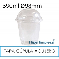 1000 vasos 590 ml + tapas cúpula agujero PET 98 mm