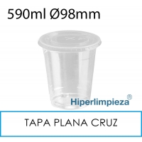 1000 vasos 590 ml + tapas planas cruz PET 98 mm