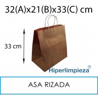 250 Bolsas papel kraft asa rizada 32x21x33 cm