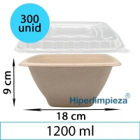 300 bowls cuadrados fibra de trigo y tapas PET 1200ml