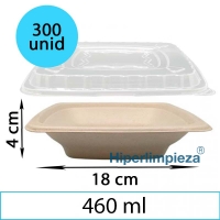 300 bowls cuadrados fibra de trigo y tapas PET 460ml