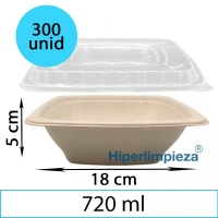300 bowls cuadrados fibra de trigo y tapas PET 720ml