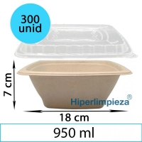 300 bowls cuadrados fibra de trigo y tapas PET 950ml