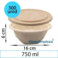 300 bowls y tapas de bagazo 750ml 16x6cm