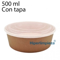300 envases ensalada kraft y tapas PET 500ml 15cm