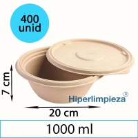 400 envases redondos de bagazo antifuga 1000ml 20x7cm