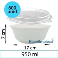 600 bowls blancos caña azúcar con tapa 950ml 17x7cm
