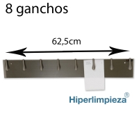 Barra sujetacomandas ac. inox. 8 ganchos 62,5 cm