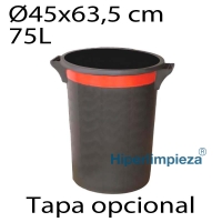 Cubo redondo reciclaje sin tapa 75L negro rojo
