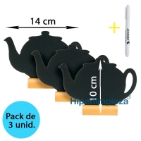 Pack de 3 pizarras de mesa tetera madera 10x14cm 1