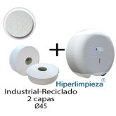 18 Rollos papel higiénico 130m industrial reciclado con dispensador