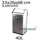 Papelera basculante rectangular inox 40L 33x26x68cm