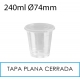 1000 vasos 240 ml + tapas planas cerradas PET 74 mm