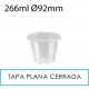1000 vasos 266 ml + tapas planas cerradas PET 92 mm