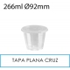 1000 vasos 266 ml + tapas planas cruz PET 92 mm