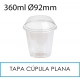 1000 vasos 360 ml + tapas cúpula plana cerrada PET 92 mm