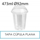 1000 vasos 473 ml + tapas cúpula plana cerrada PET 92 mm