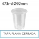 1000 vasos 473 ml + tapas planas cerradas PET 92 mm