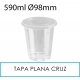 1000 vasos 590 ml + tapas planas cruz PET 98 mm