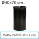 Papelera redonda negra mitad para vasos Ø9 cm 40x70 cm